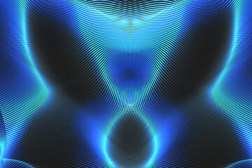 3D Blue neon swirl wave lines pattern flowing dynamic gold gradient light on black background. Luxury  concept of technology, digital, communication, science, music 90s style. Vector illustration.