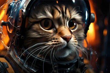 Wall Mural - Portrait of cat astronaut in spacesuit. Funny animal