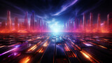 Fototapeta Przestrzenne - Futuristic abstract background, colorful bright neon rays and glowing lines. AI generative
