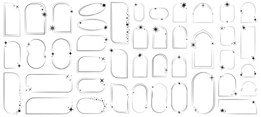 Wall Mural - star frame. circle frames with sparkle stars, festive effect decoration