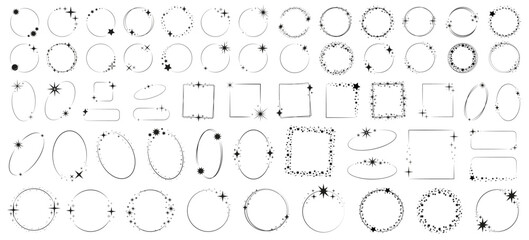 Wall Mural - star frame. circle frames with sparkle stars, festive effect decoration