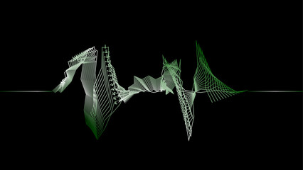 Abstract wave lines dynamic flowing green light isolated on black background. Vector illustration design element in concept of music, party, technology, modern