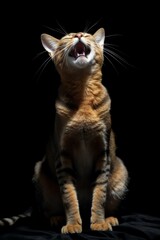 Canvas Print - AI generated illustration of an Abyssinian cat with its mouth wide open in a yawning pose