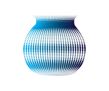 A Blue Vase With A Dotted Pattern On It, A Blue And Pink Swirl Logo, A Circular Dot Pattern With Blue And Pink Colors, Dot Cmyk Black Gradient Symbol Logotype Circular Shape Spiral Halftone Circle