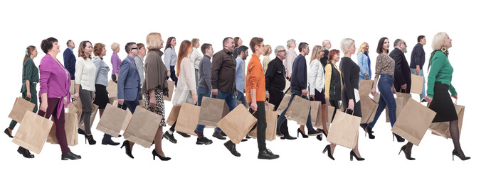 Wall Mural - a group of people are running paper shopping bags