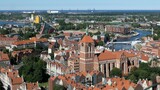 Fototapeta Miasto - Gdansk Old Town Houses Churches Skyline Aerial, Poland