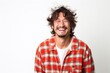 © Leon Waltz - portrait of a happy Japanese man in his 30s wearing a snuggly pajama set against a white background