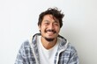 © Leon Waltz - portrait of a happy Japanese man in his 30s wearing a snuggly pajama set against a white background