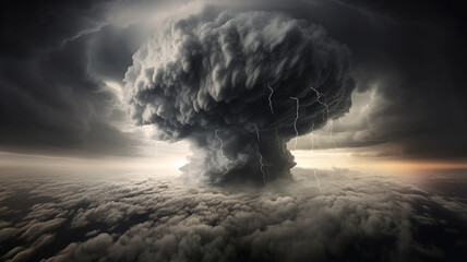 Wall Mural - black and white tornado whirlwind cloud landscape.