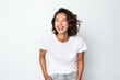 © Leon Waltz - portrait of a Filipino woman in her 30s wearing a fun graphic tee against a white background
