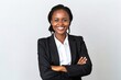 © Anne-Marie Albrecht - medium shot portrait of a Kenyan woman in her 30s wearing a sleek suit against a white background