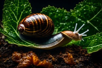 snail on a green leaf