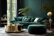 Contemporary Emerald Green Interior Design for Minimalist Homes - Luxury Living Room Decoration with Green Velvet Sofa, Coffee Table, and Gold Accents