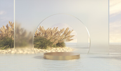 Aufkleber - Abstract Autumn scene with a podium for product display. 3d rendering.