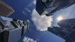 Time-lapse of low angle view of skyscraper modern building in Hong Kong with blue sky and moving cloud. Low angle view Asia financial economy, merger & acquisition, or modern architecture concept