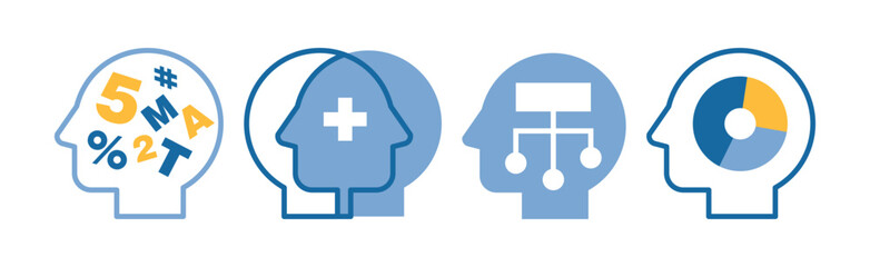 Sticker - Head with Brain as Icon of Imagination and Mind Power Vector Set