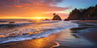 Tranquil Serenity Unveiled: A Captivating Sunrise Over a Serene Beach, Where Gentle Waves Caress the Shoreline