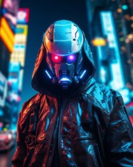 Wall Mural - A sleek cyberpunk robot amidst neon-lit city streets