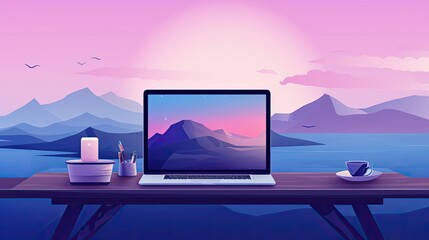 Minimalist setup for digital magic flat illustration - Generative AI.