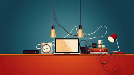 Minimalist desk with tools flat illustration - Generative AI.