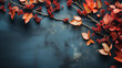 Herbstlicher Hintergrund, Tisch, Deko, Zweig, blätter orange, rot, Herbst