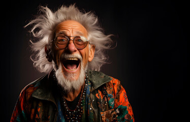 Handsome portrait of an old man with joyful emotions