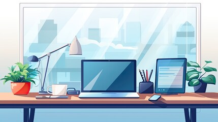 Streamlined web design workspace flat illustration - Generative AI.