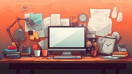 Web designer workstation flat illustration - Generative AI.