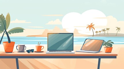 Zen-like web designer workspace flat illustration - Generative AI.