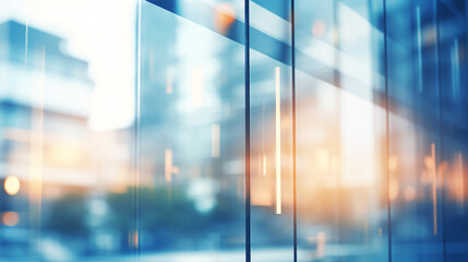 blurred glass wall of modern business office building at the business center use for background in b