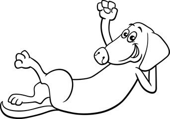 Wall Mural - funny cartoon dog lying down and waving paw coloring page