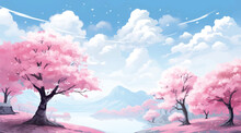 Cherry Blossom Landscape Illustration Wallpaper 