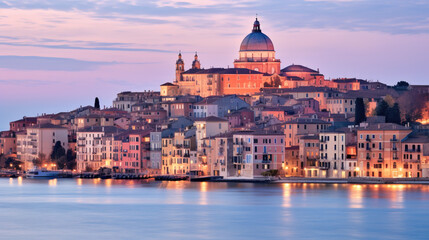 Canvas Print - European cityscape with Church dome created with Generative AI technology