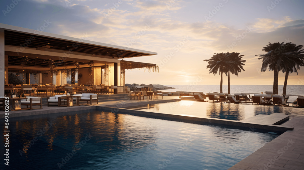 The pool bar in the luxury hotel exudes elegance and sophistication ...