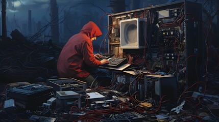 The technician repairing the computer, computer hardware, repairing, upgrade and technology 
