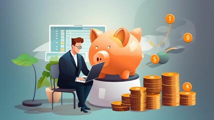 Wall Mural - Interest rate and dividend concept, Businessman is calculating income and return on investment in percentage. income, return, retirement, compensation fund, investment, dividend tax, stock market 
