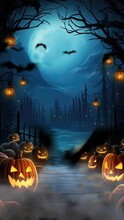 Halloween Night Decorative With Bat And Moon For Social Media Story Background. Seamless Looping Time-lapse Virtual Video Animation Background.	
