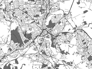 greyscale vector city map of dewsbury in the united kingdom with with water, fields and parks, and r