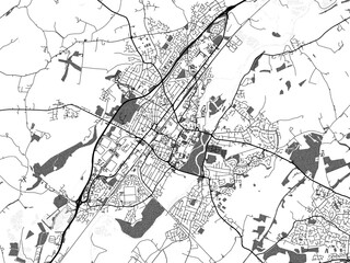 greyscale vector city map of burton-on-trent in the united kingdom with with water, fields and parks