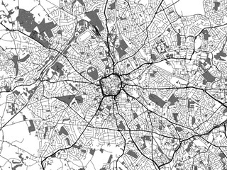 greyscale vector city map of wolverhampton in the united kingdom with with water, fields and parks, 