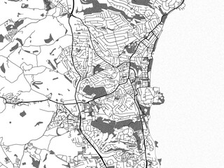 greyscale vector city map of paignton in the united kingdom with with water, fields and parks, and r