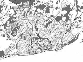 greyscale vector city map of hastings in the united kingdom with with water, fields and parks, and r
