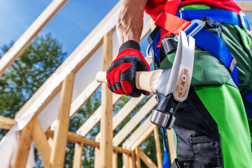 Sticker - Construction Site Carpenter with Large Hammer in His Hand