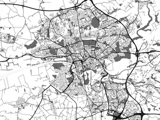 greyscale vector city map of preston in the united kingdom with with water, fields and parks, and ro