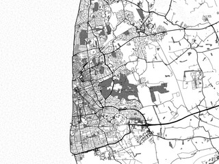 greyscale vector city map of blackpool in the united kingdom with with water, fields and parks, and 
