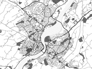 greyscale vector city map of derry in the united kingdom with with water, fields and parks, and road