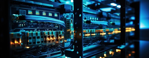 Electrical switchboard equipment. Shield for enterprise automation. Concept - equipment for automation of equipment in an enterprise. Panel with wires and switches in a factory.