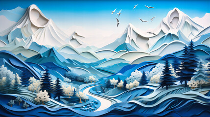 Wall Mural - Origami Landscapes with Mountain Peaks and Valleys,