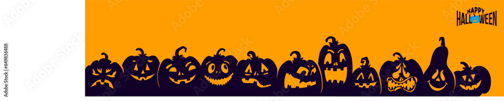 Pumpkins silhouette. Halloween banner background with Jack o lantern ...