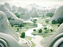 Green Paper Cut Style Landscape Illustration,created With Generative Ai Tecnology.